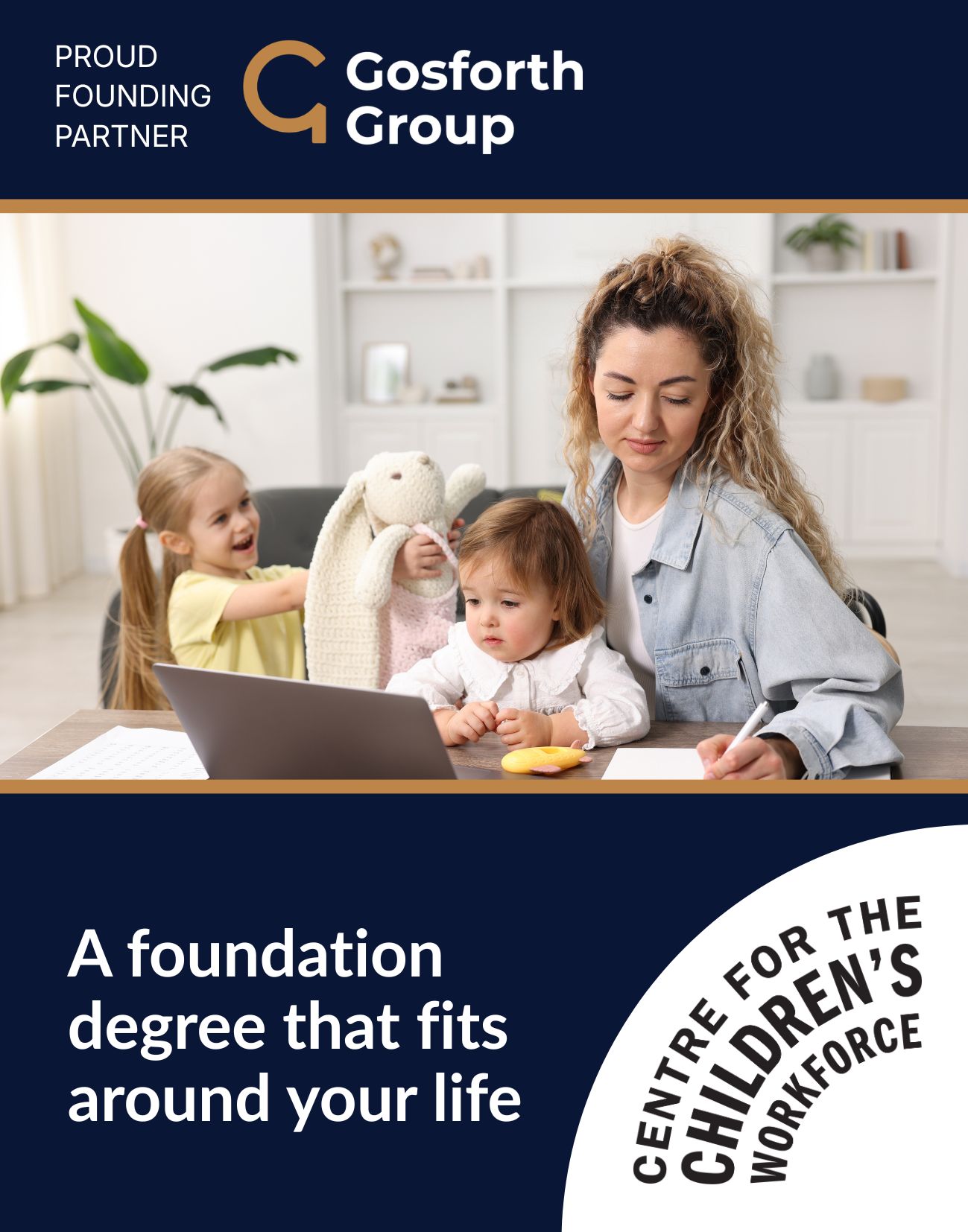 Image of a mum working from home with her children